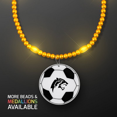 Yellow LED Bead Necklace with Soccer Ball Medallion - Domestic Imprint