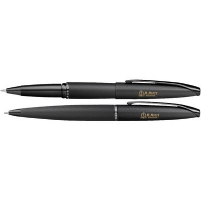 Cross® ATX® Brushed Black Etched Diamond Pattern Ballpoint & Rollerball Pen Set