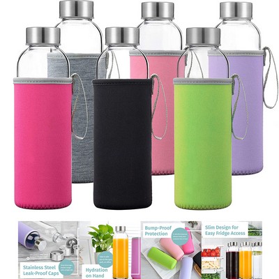 550ML 18oz Glass Water Bottles With Sleeves and Stainless Steel Lids