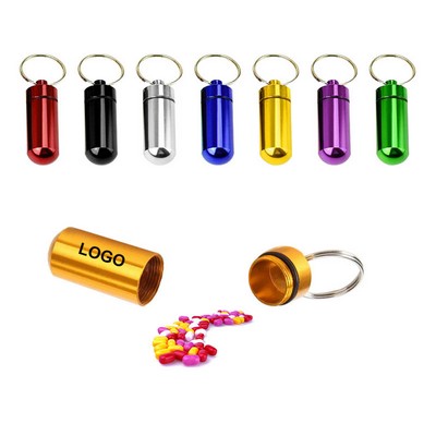 Waterproof Portable Mini Aluminium Pill Bottle w/Keyring