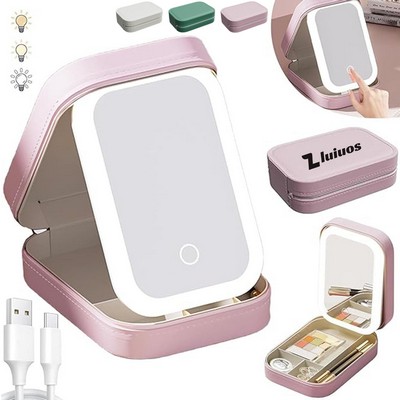 Pu Leather Jewelry Box With Led Mirror