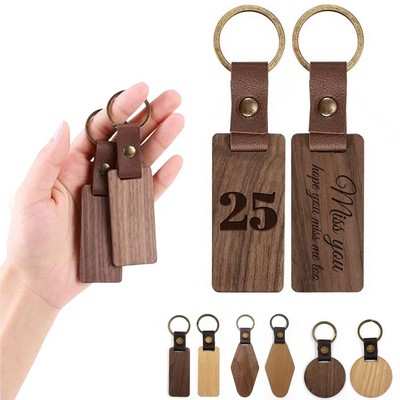 Leather Wood Keychain