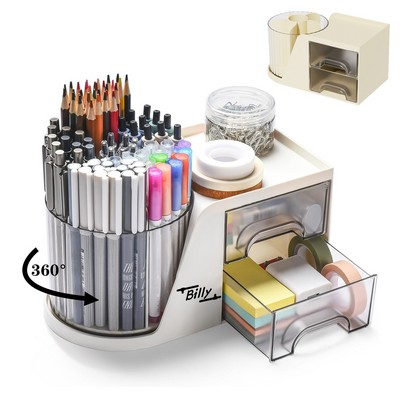 Rotating Desk Organizer with 2 Drawer