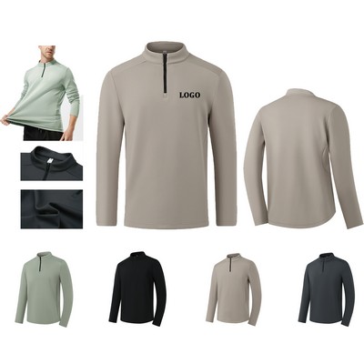 Men's Quarter Zip Long Sleeve Athletic Pullover Shirt