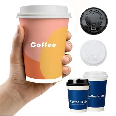 10OZ Full Color Double Wall Disposable Coffee Cups with Lid