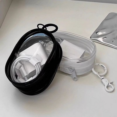 Clear Pvc Earphone Data Cable Storage Bag With Hook Mini Keychain Zipper Packing Case