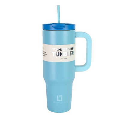 Blue Double Walled Insulated 40 OZ Tumbler With Straw