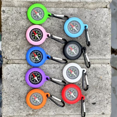 Pendant Silicone ABS Compass with Hanging Carabiner