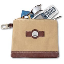 Leather Trimmed Valuables Pouch w/Zippered Closure