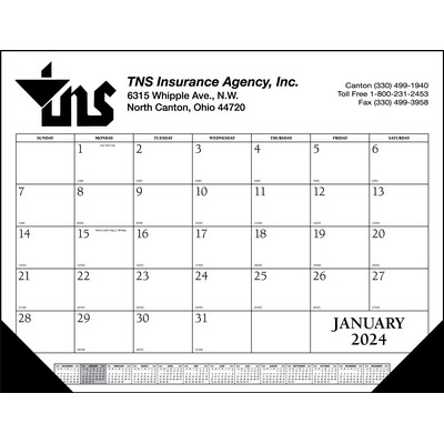 Standard 2 Color Desk Pad Calendar w/Top, Bottom (Solid Blue PMS 286 or Solid Black)