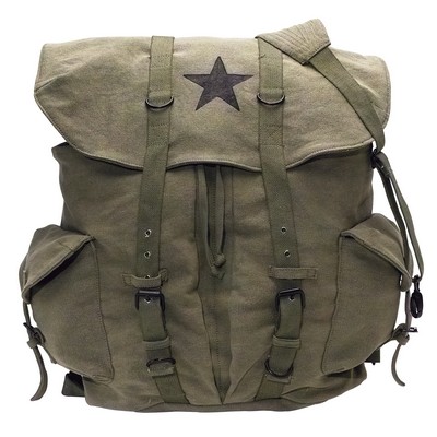 Vintage Olive Drab Weekender Backpack w/Star