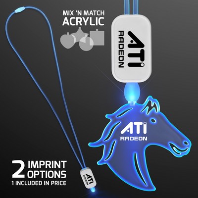 Blue LED Cool Lanyards with Acrylic Horse Pendants - Domestic Imprint