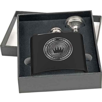 Stainless Steel Flask Set with Funnel, Matt Black, 6 oz