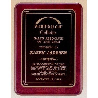 Rosewood Piano Finish Plaque with Black Florentine Border Plate, 7 x 9"