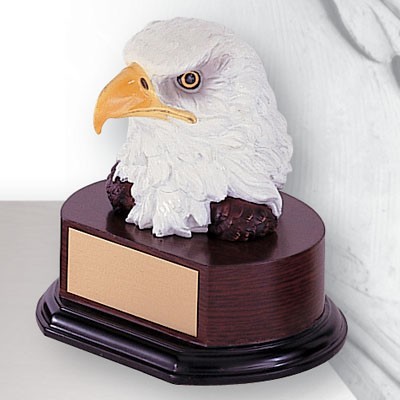 6 ½" Electroplated Hand Painted Resin Eagle Head Trophy w/Wood Base