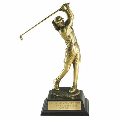 12 ½" Electroplated Antique Brass Female Golfing Trophy