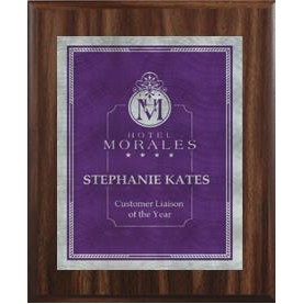 Walnut Plaque 7" x 9" - Victory Sunray Plate - Purple/Silver Plate