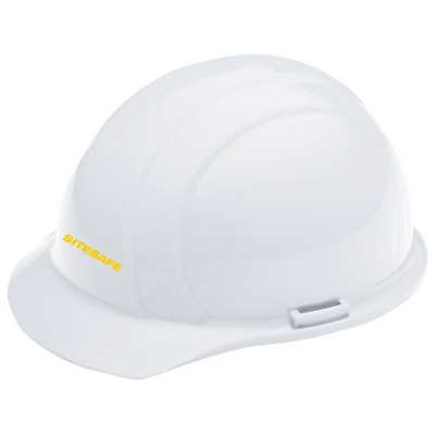 White hard hat, six point pin lock suspension