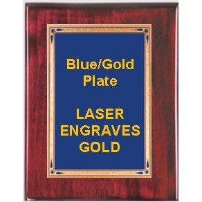 Rosewood 8" x 10" Piano Finish Plaque - 6" x 8" Blue/Gold Teardrop Plate