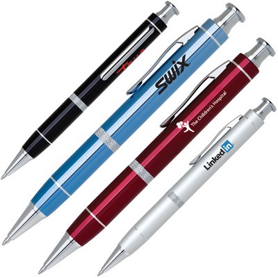 Click Action Aluminum Ballpoint Pen w/ Diamond Cut Middle Ring