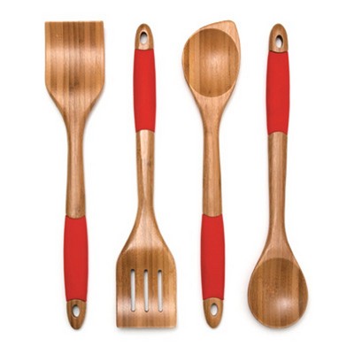 Bamboo Pointed Spoon w/ Red Silicone Handle