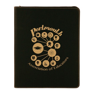 9½" x 12" Leatherette Black/Gold Portfolio with Zipper