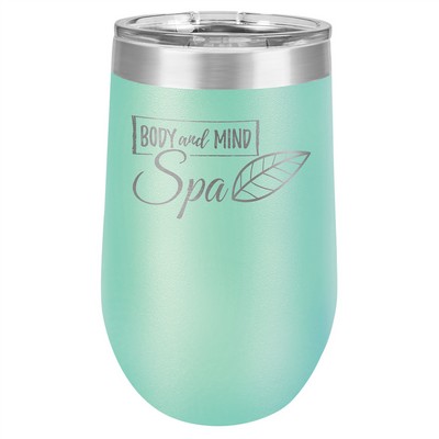 16 oz. Teal Vacuum Insulated Stemless Wine Glass w/ Lid