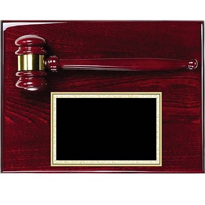 Rosewood Piano Gavel Plaque w/Brass Plate, Matching Gavel, 9"x12"