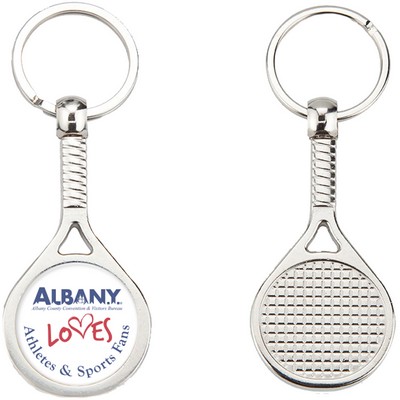 Sport Metal Printed Silver Tone Key Tags with Tennis or Racket Ball Impression