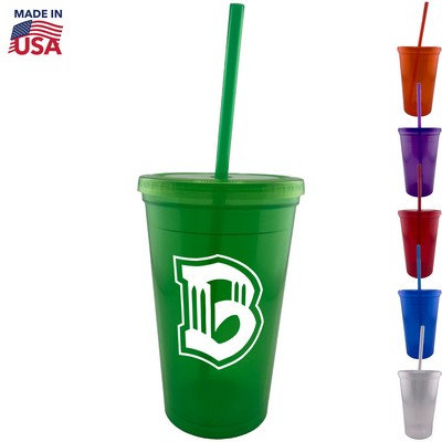 Tumbler with lid and Straw 16 oz double wall