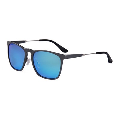 Sunglasses - Blue Mirror Lenses - Metallic Gray Frames