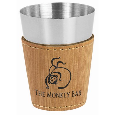 2 Oz. Bamboo Laser Engraved Leatherette & Stainless Steel Shot Glass