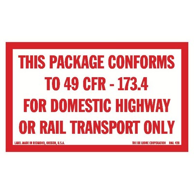 49 CFR Domestic Highway / Rail Transport Only, Special Handling Paper Labels - 2.5" x 4"