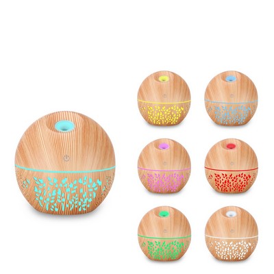 130ml Round Carved Pattern Wood Grain Mist Humidifier