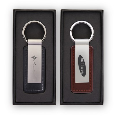 Leatherette & Metal Keychain w/Gift Box