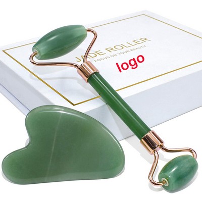 Face Roller & Gua Sha Set Jade Facial Roller Beauty Massage Tool Green Aventurine Quartz