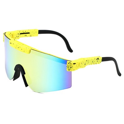 Goggle Sunglasses - Gold Mirror Lenses - Yellow Frames