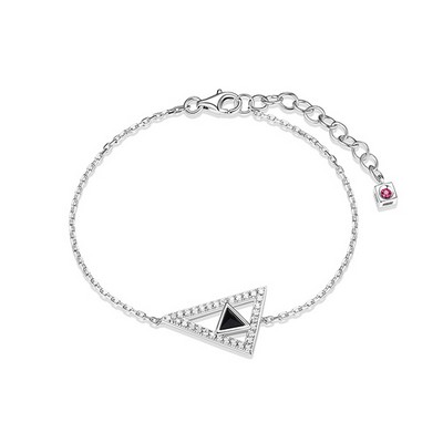 ELLE "Spatial" Sterling Silver Black Agate and Pave Cubic Zirconia Triangle Bracelet - Silver