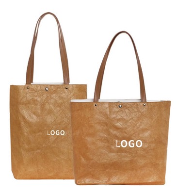 Reusable Tyvek Dupont Tote Bag w/PU Leather Handle