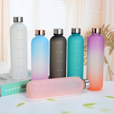 32oz Leakproof BPA Free Frosted Plastic Drinking Motivational Water Bottle with Time Marker