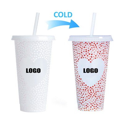 710ml Heart Plastic Color Changing Cup