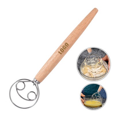 Wooden Handle Dual Eye Dough Whisk