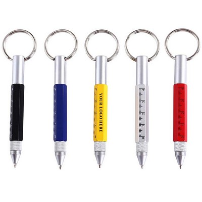 Multi Function 6-In-1 Tool Stylus Twist Pen With Key Ring