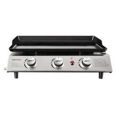 Keg Products Silver/Black Mini 3-Burner Portable Gas Griddle w/Grill Cover & Regulator