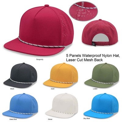 5 Panel Water Proof Nylon Hat w/Laser Cut Mesh Back