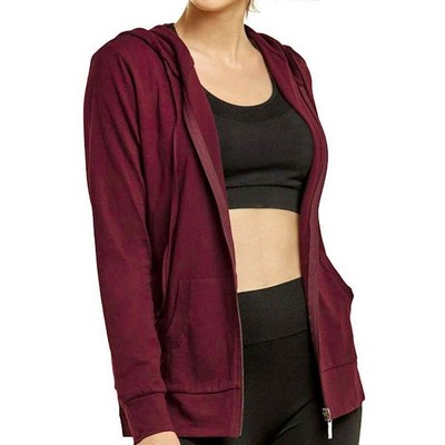 Women's Jersey Zip-Up Hoodie Jackets - Large, Burgundy (Case of 24)