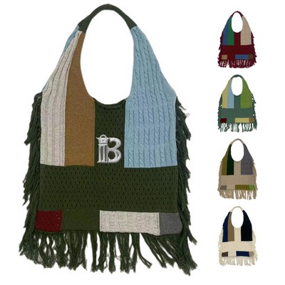 Polyester Multi-colored Knitted Tote Bag