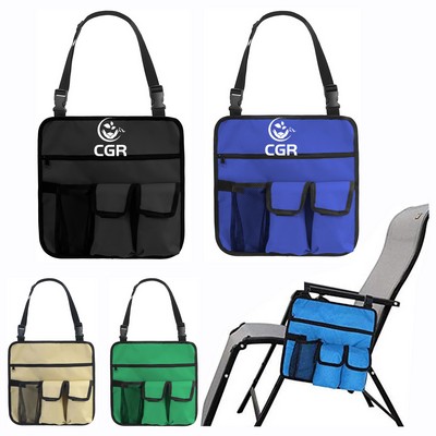 Heavy Duty Oxford Beach Chair Armrest Organize Hanging Bag with 4 Pockets