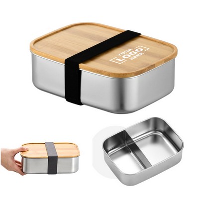 304 Stainless Steel Bento Box With Bamboo Lid