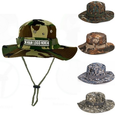 Camouflage UPF 50+ Wide Brim Boonie Hats with Adjustable Strap